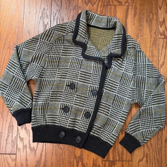 Valentino Women 100% Wool Houndstooth Knit Cardigan Jacket Bomber, size 40/6 US - Picture 12 of 12